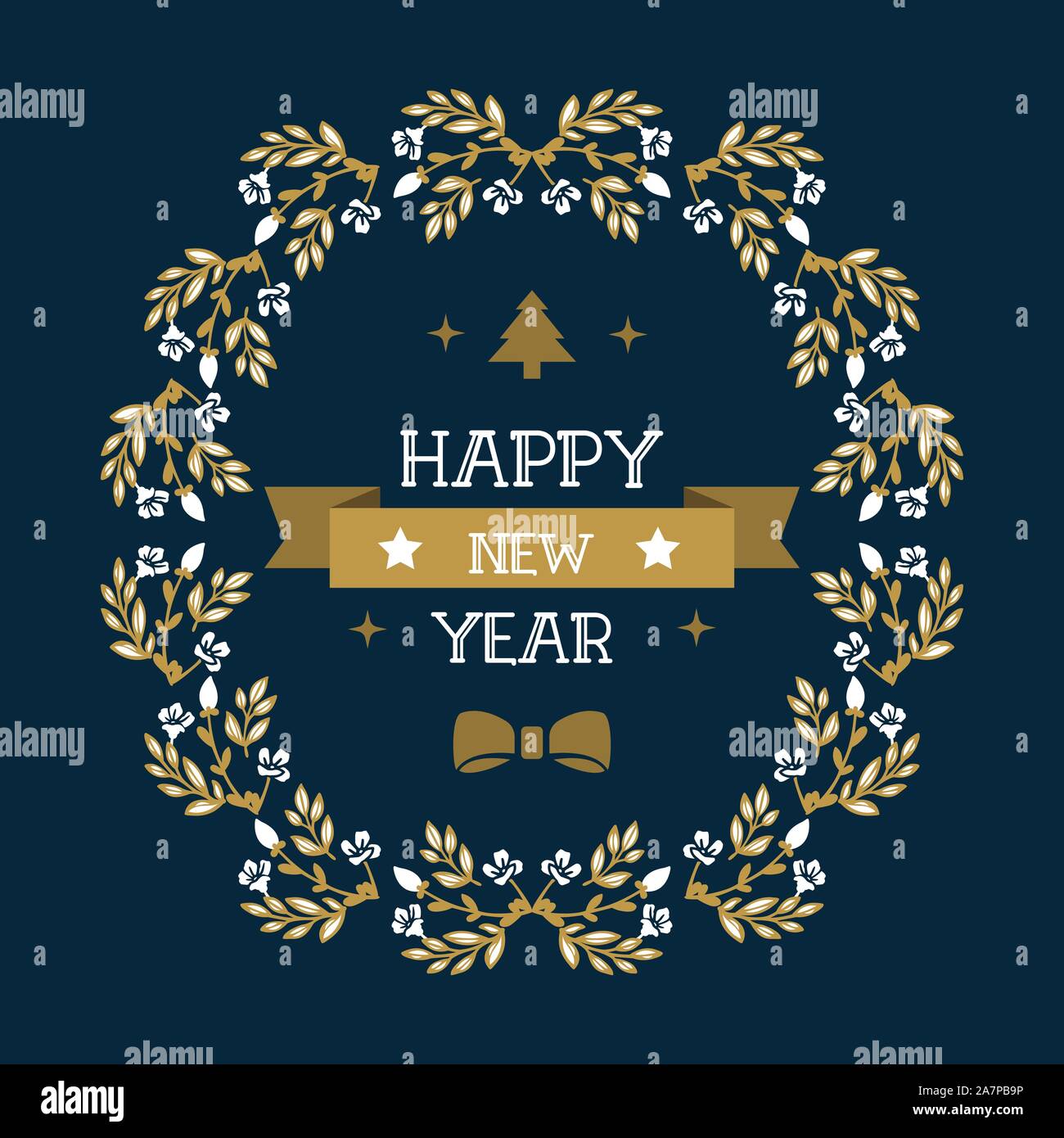 Greeting card concept happy new year with vintage white flower frame ...