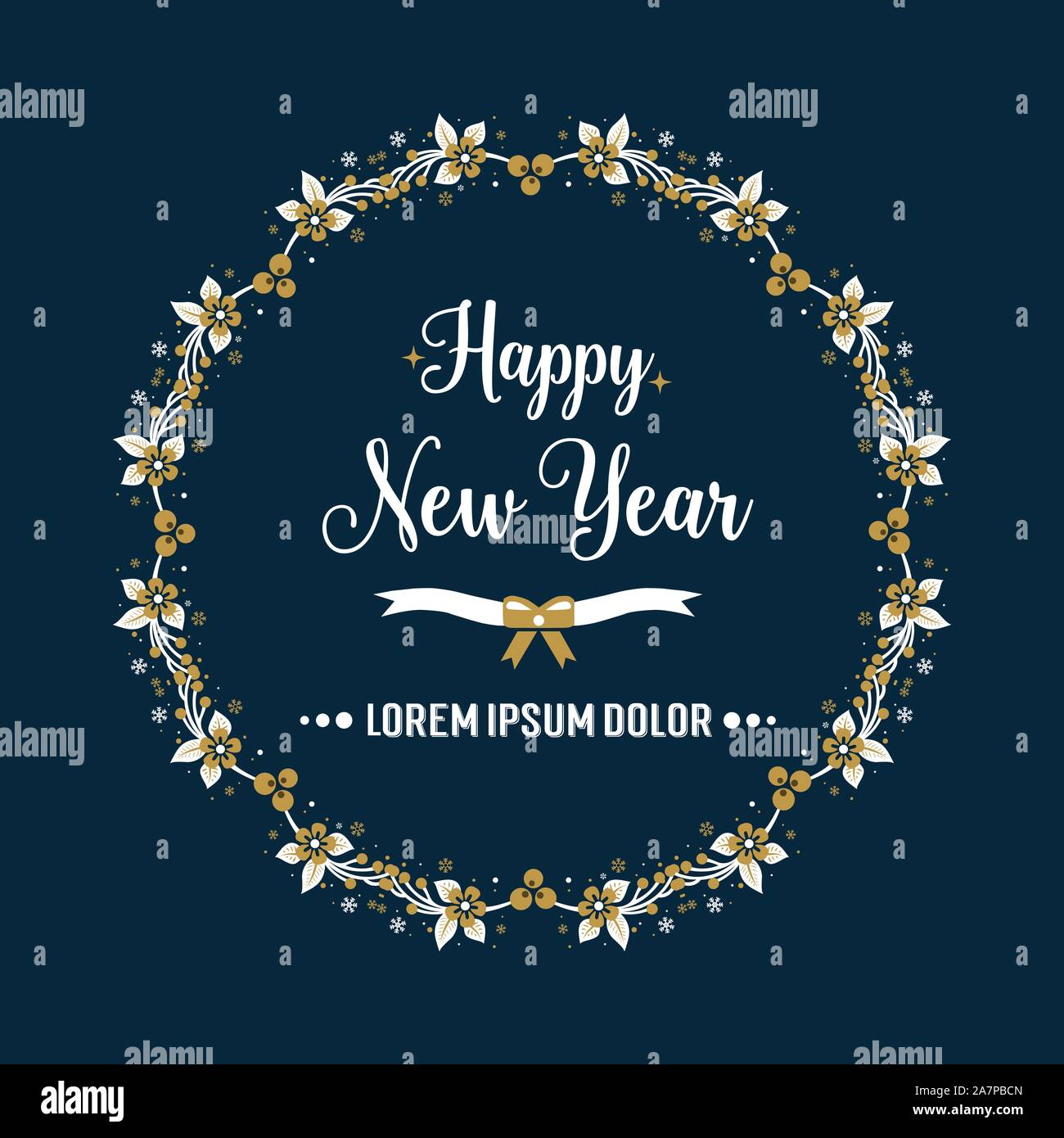 Lettering happy new year background, with nature white flower frame ...