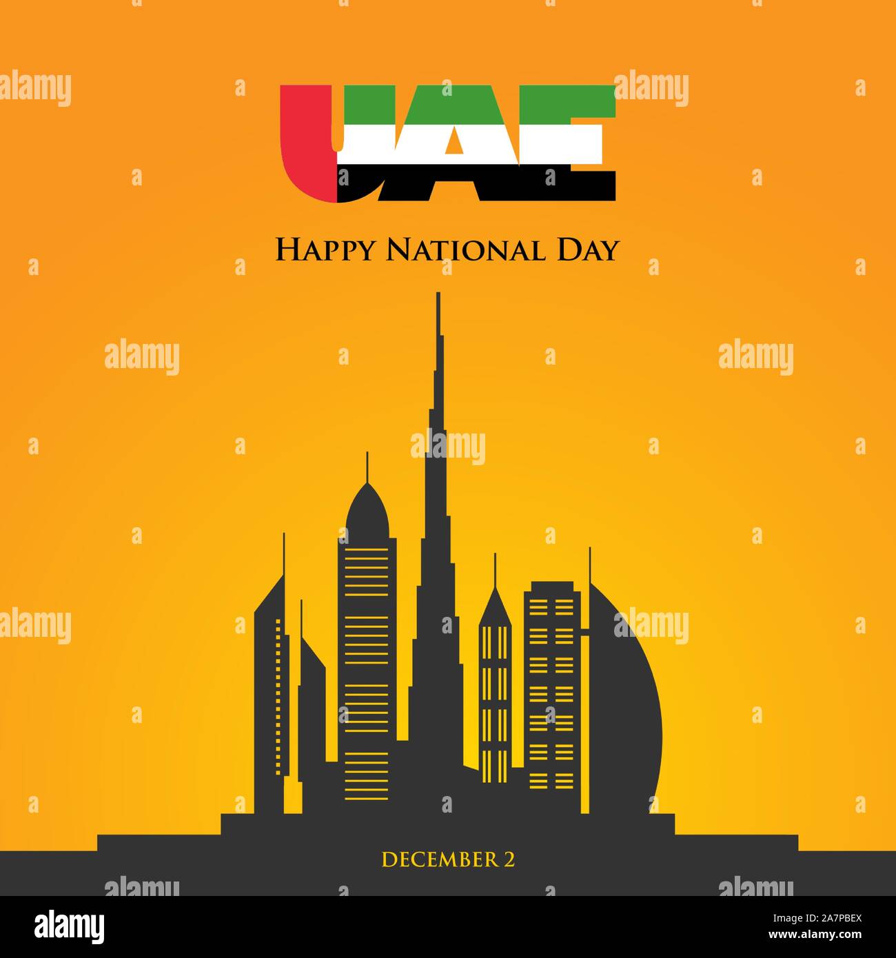 Happy National Day UAE. United Arab Emirates national day greeting card design. Stock Vector