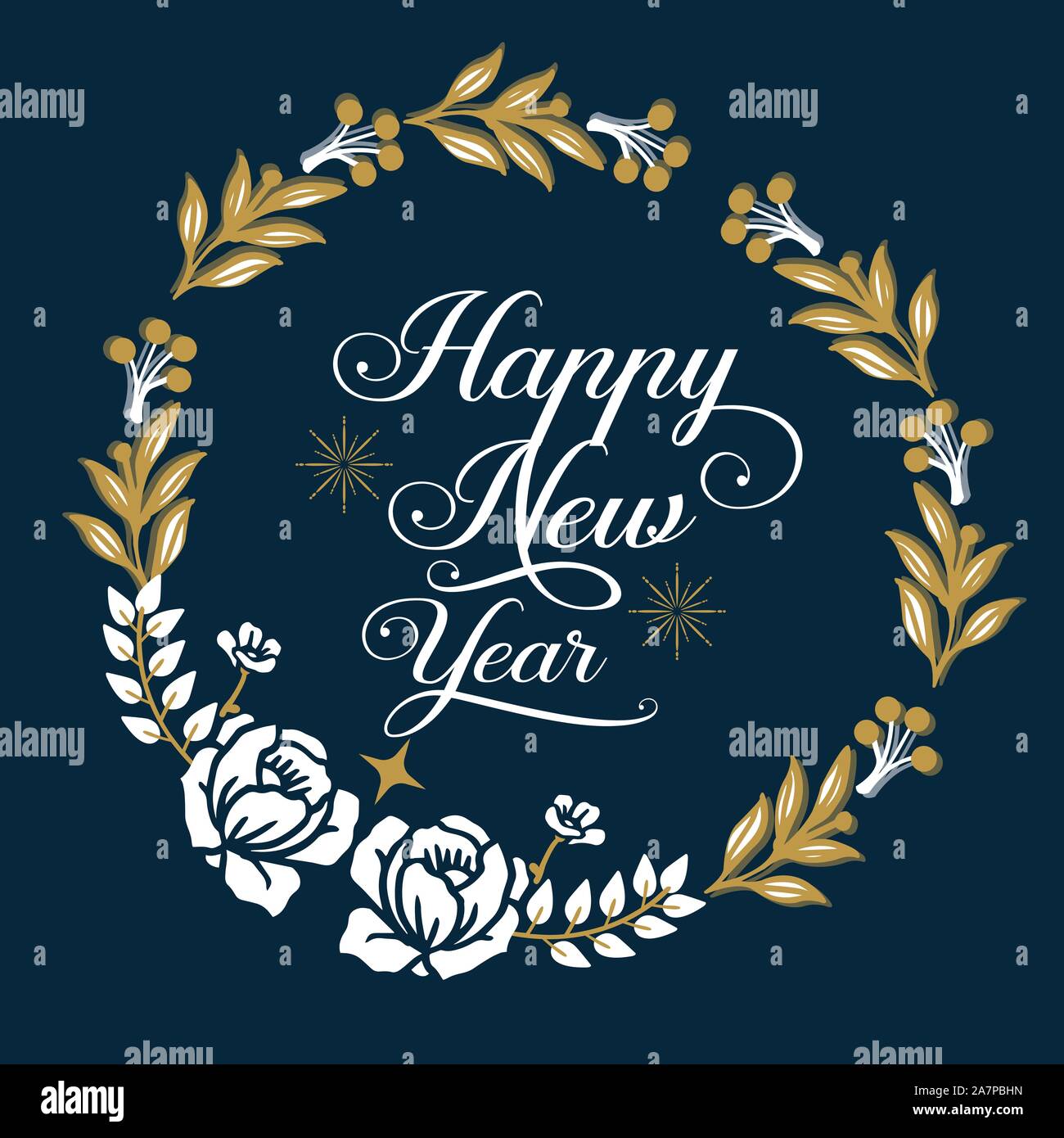 Elegant card happy new year with art motif of wreath frame. Vector ...
