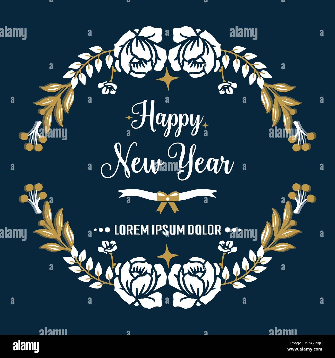 Elegant card happy new year with art motif of wreath frame. Vector ...