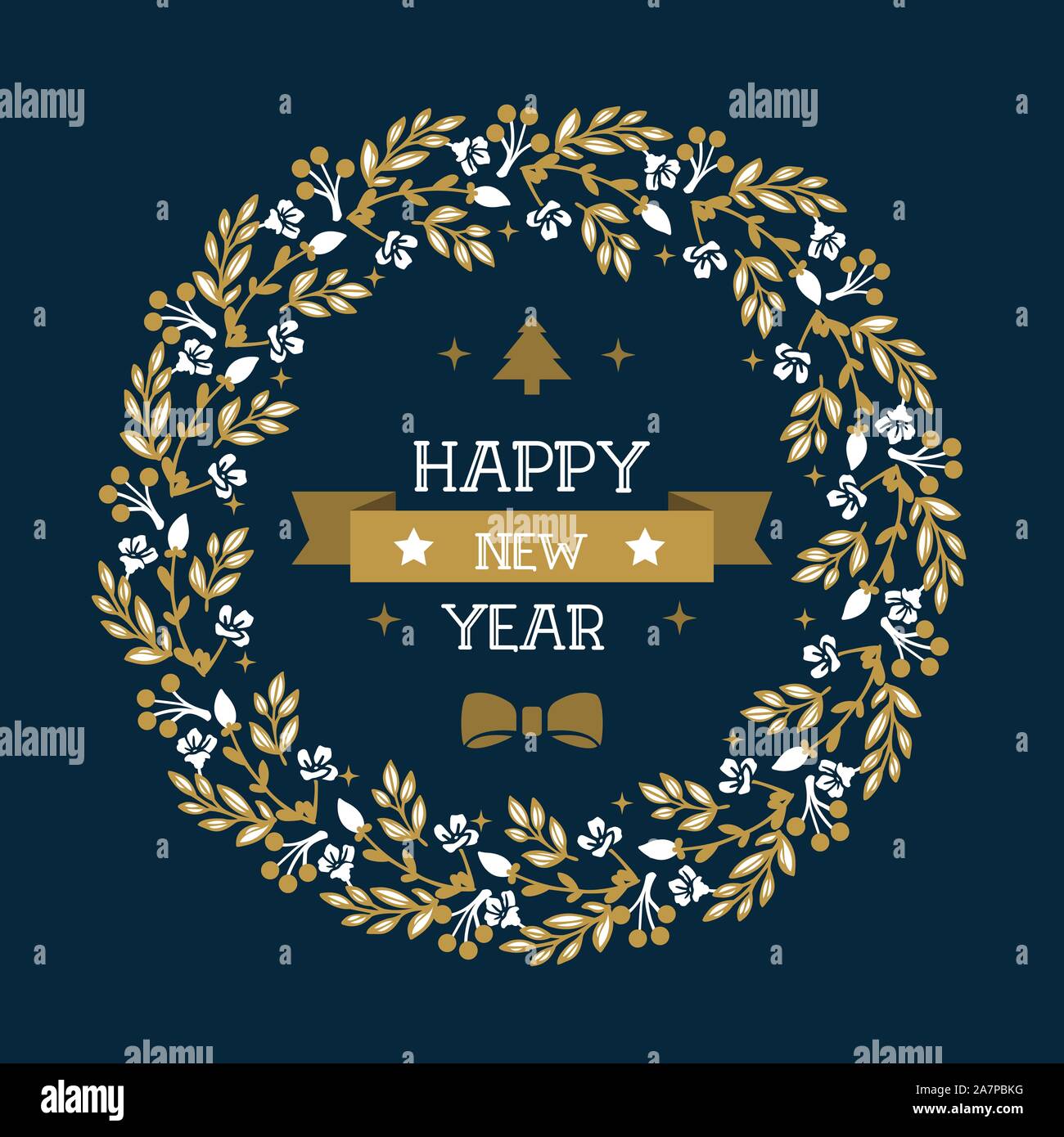 Elegant card happy new year with art motif of wreath frame. Vector ...