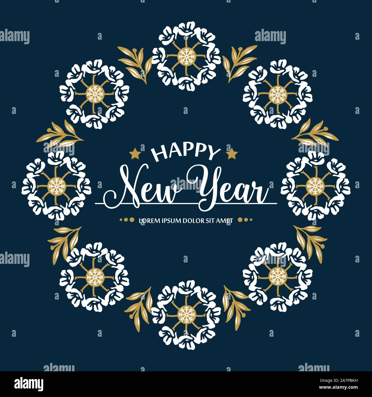Elegant card happy new year with art motif of wreath frame. Vector ...