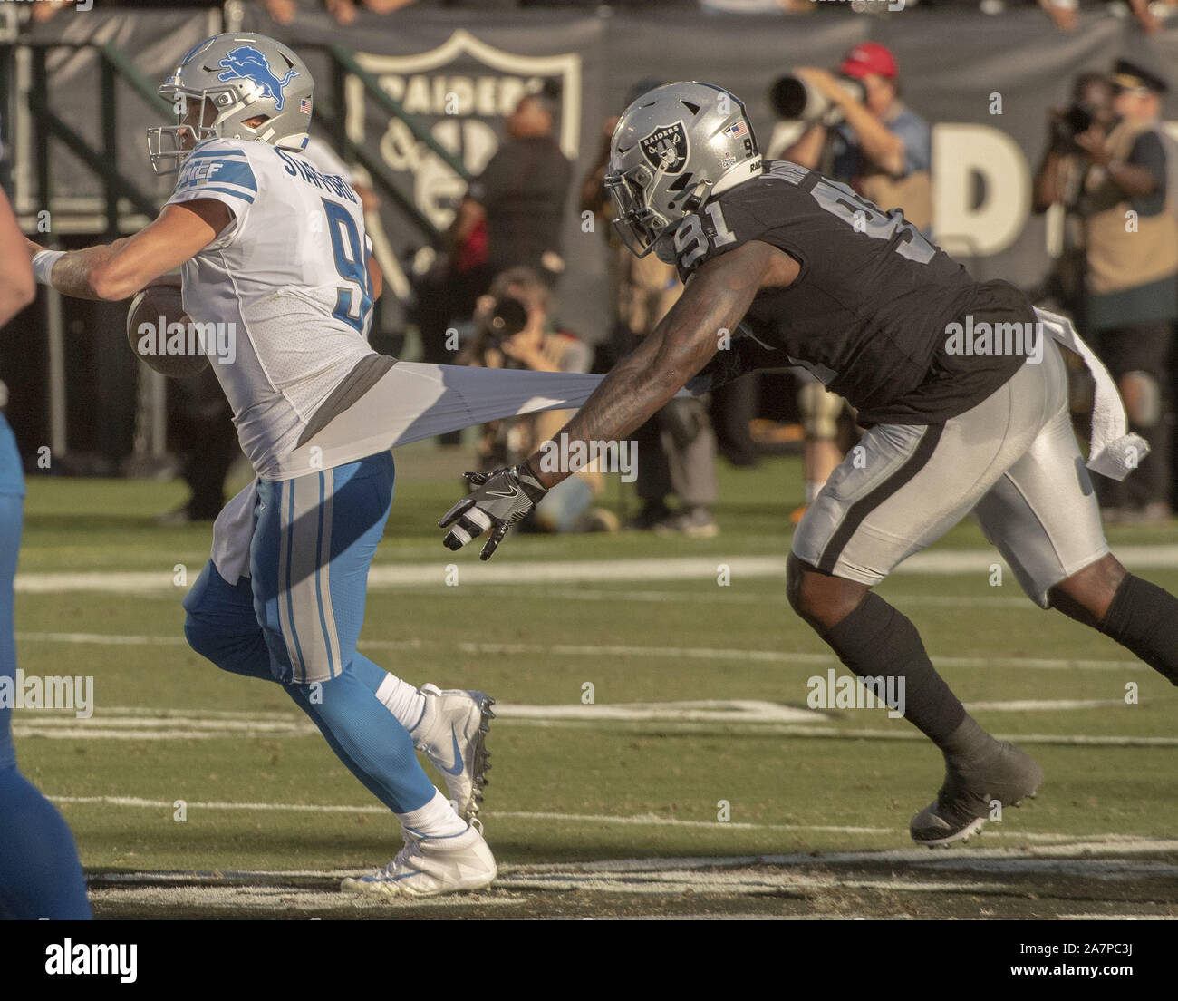 Dec 18, 2011; Oakland, CA, USA; Detroit Lions quarterback Matthew Stafford  (9) celebrates after the game against the Oakland Raiders at O.co Coliseum.  Detroit defeated Oakland 28-27 Stock Photo - Alamy