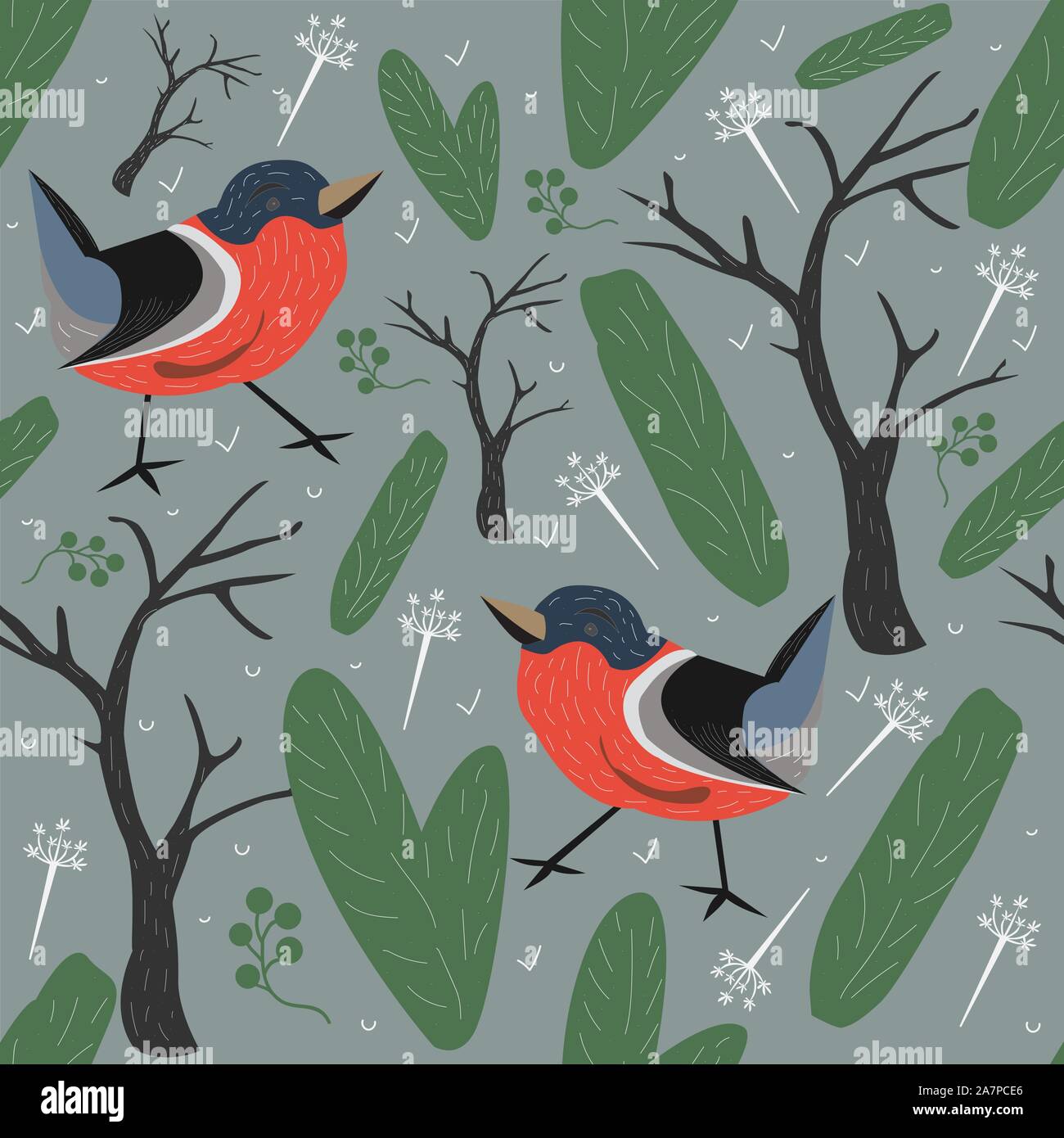 Seamless Winter Pattern With Birds. Vector Illustration Stock Vector ...