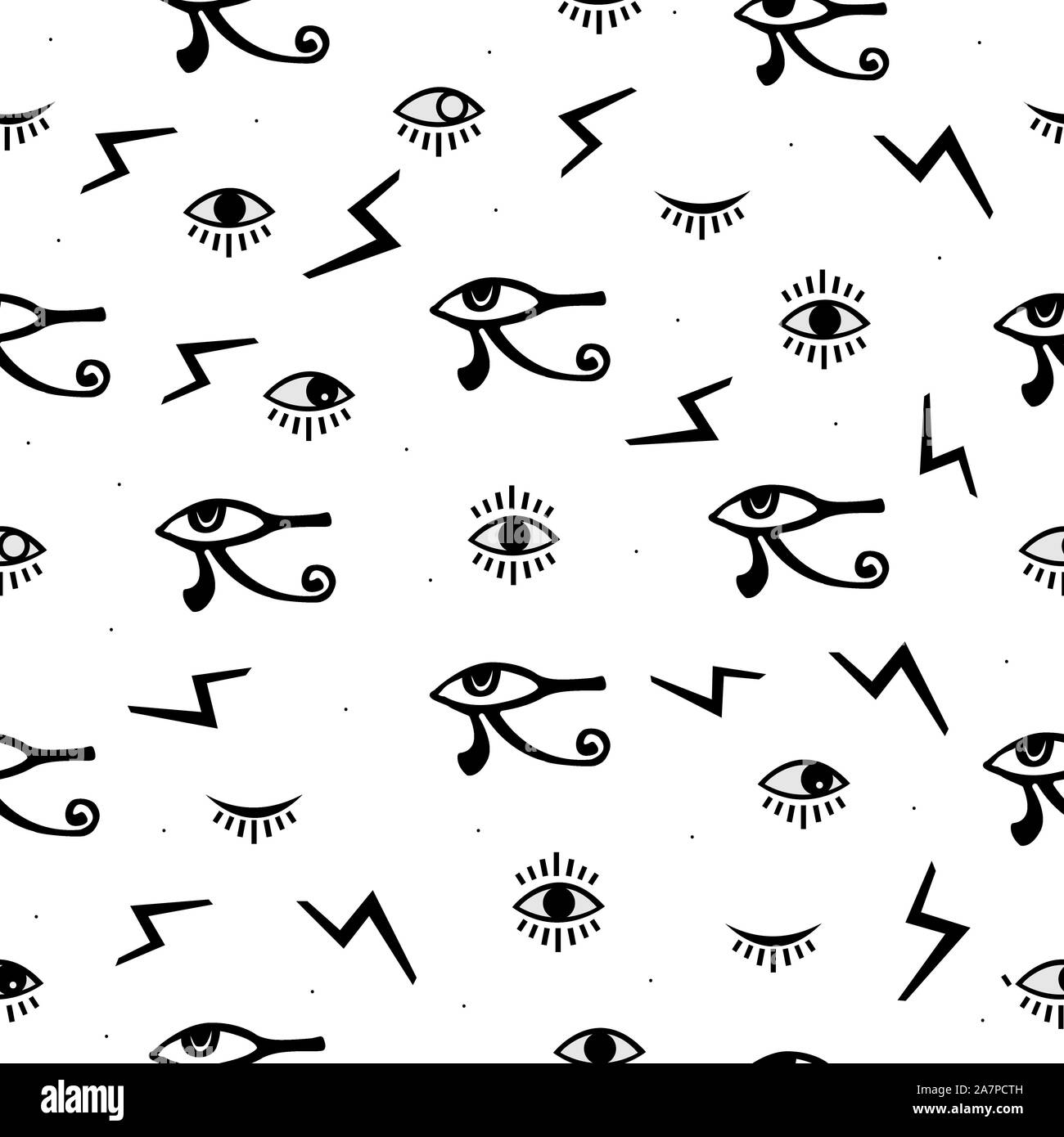 Third Eye Seamless pattern. Yellow, blue and black colors. Seamless Pattern. Psychedelic eyes. Egyptian, closed and opened eye, suspicious eye. Good f Stock Vector