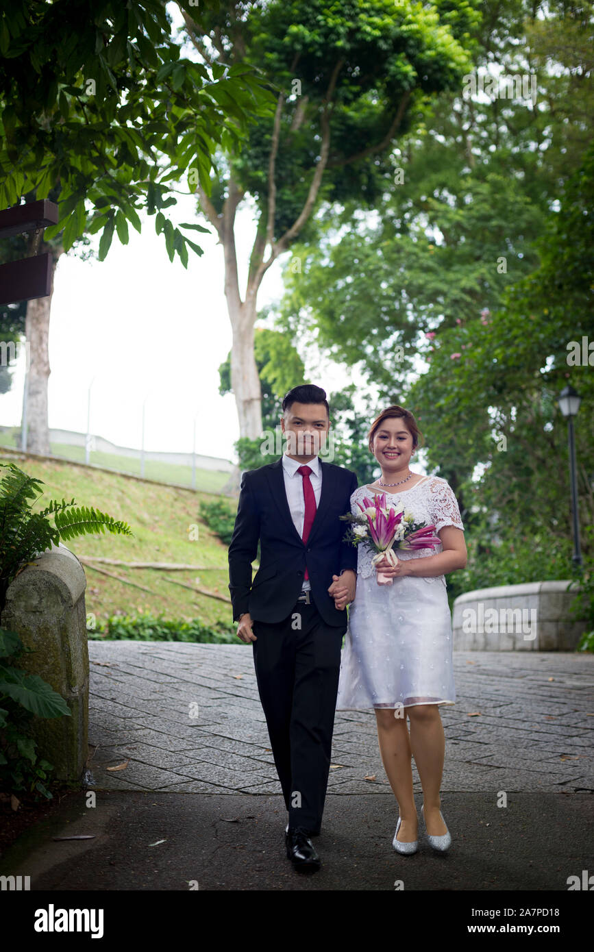 Asian Loving Couple Pre Wedding Outdoor Photo Shoot Casual