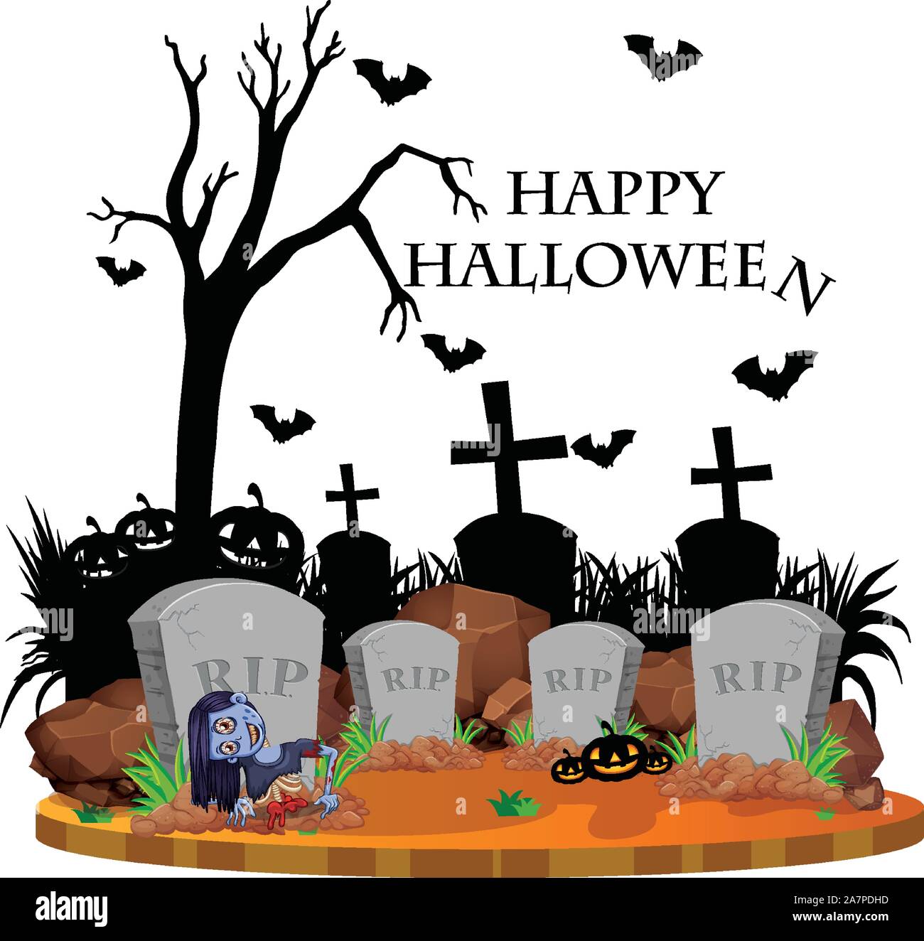 Halloween theme with zombie in graveyard illustration Stock Vector