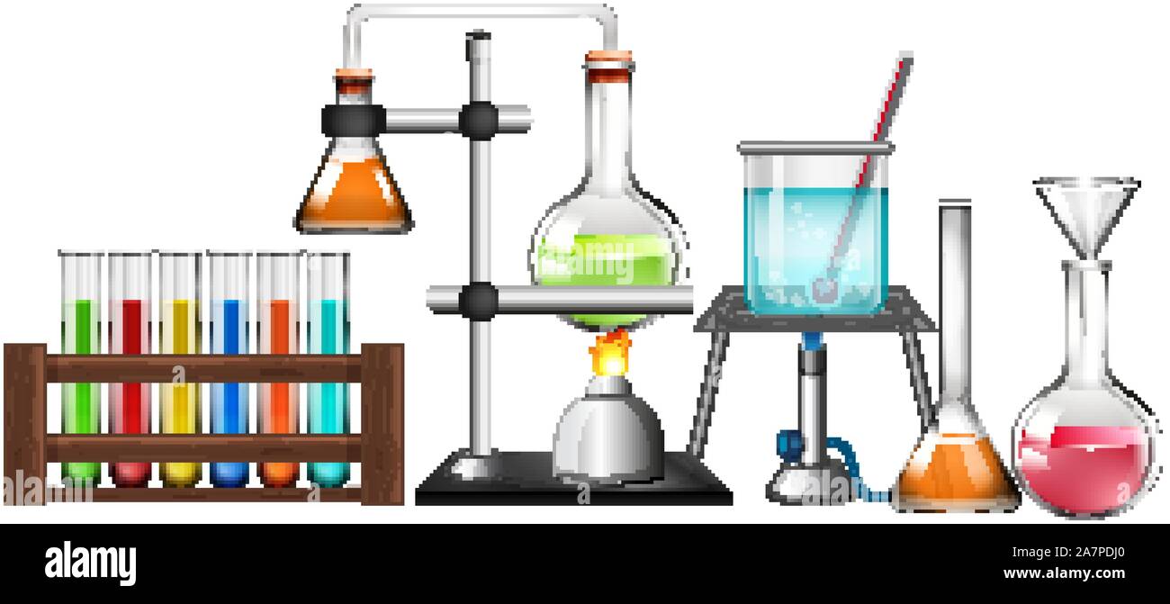 Set of science equipments on white background illustration Stock Vector ...