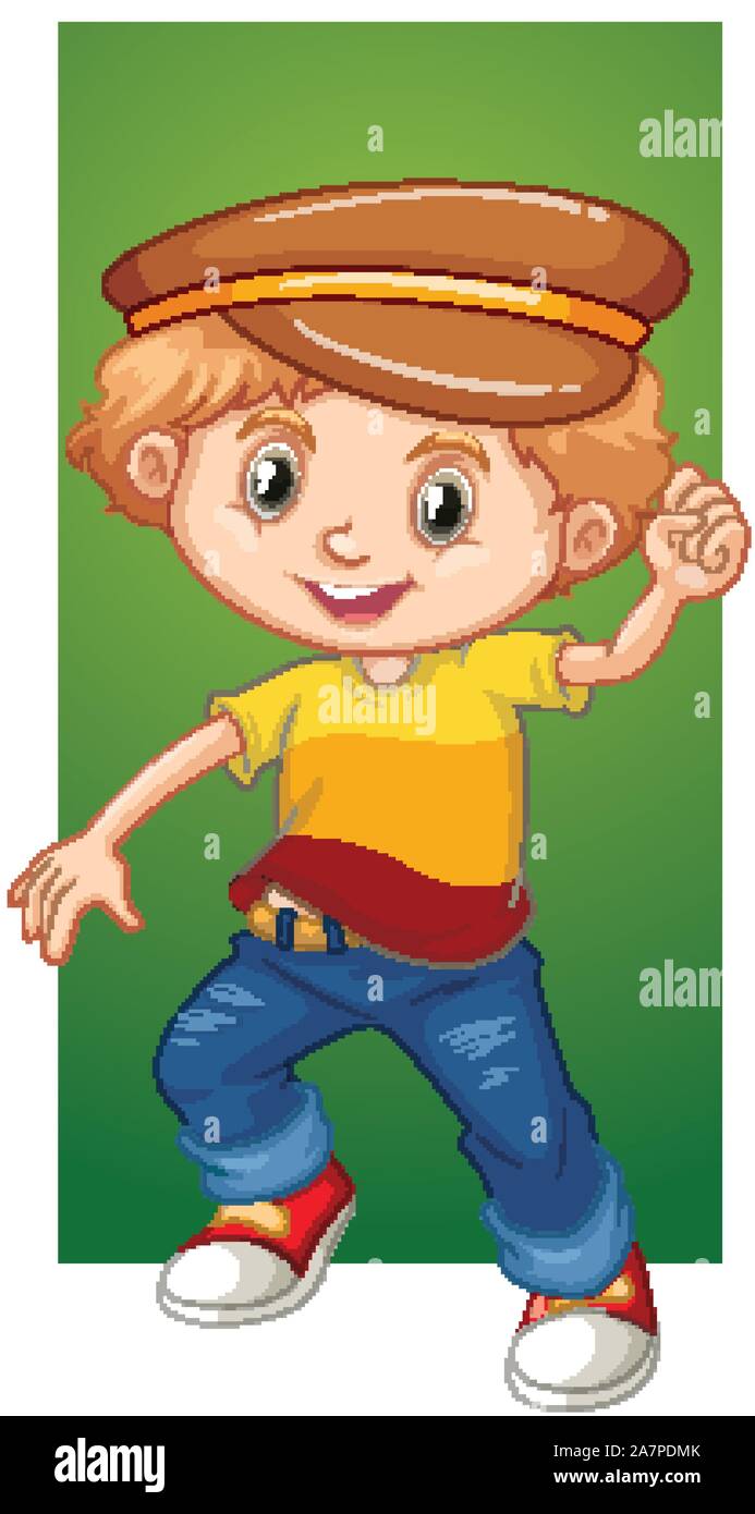 Happy boy wearing brown hat illustration Stock Vector Image & Art - Alamy