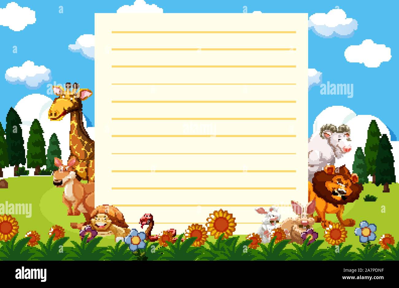 Paper template with animals in garden illustration Stock Vector Image ...