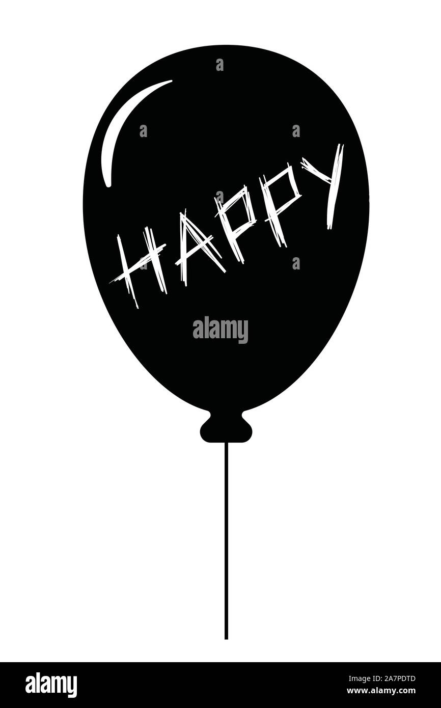 Black balloon with text happy Stock Vector
