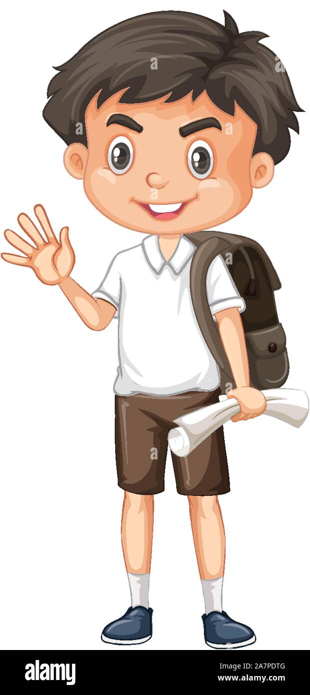 One happy boy with brown backpack illustration Stock Vector Image & Art ...