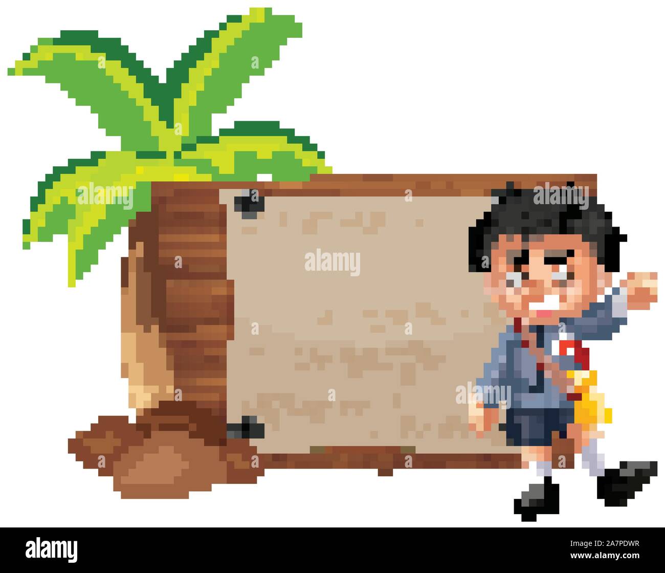 Happy boy and wooden board illustration Stock Vector Image & Art - Alamy