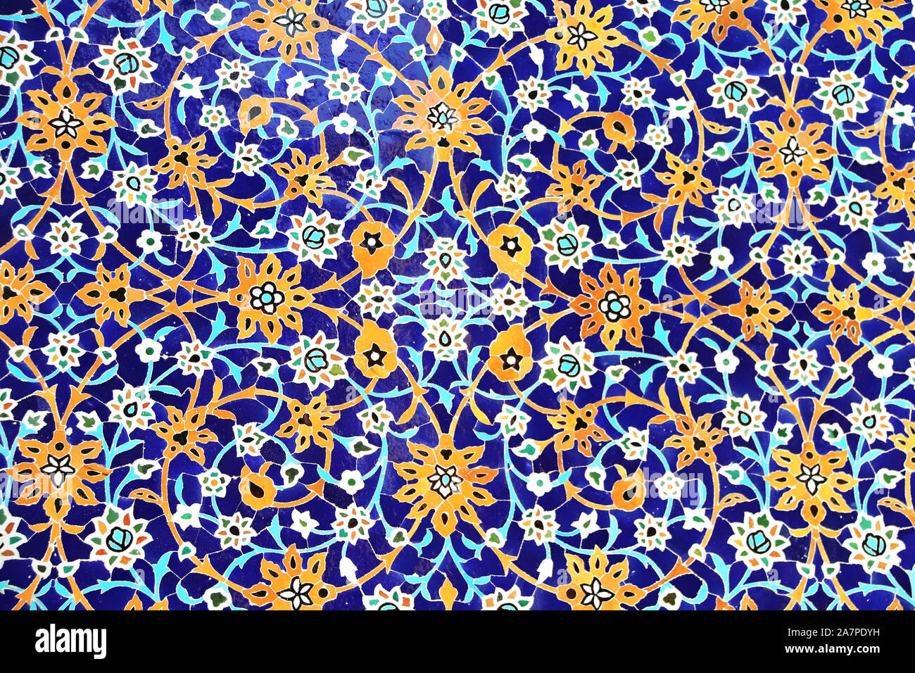Detail of traditional persian mosaic wall with floral ornament, Iran