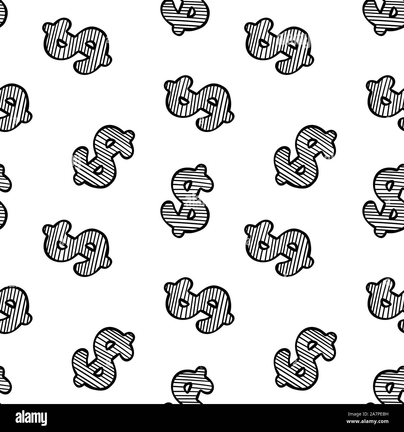 Seamless pattern with hand drawn dollar sign. Black elements on white  background. Vector illustartion Stock Vector Image & Art - Alamy