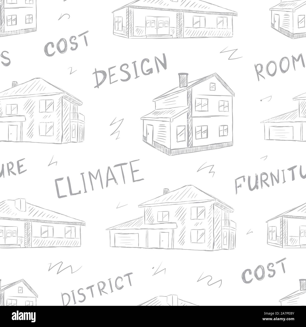 Seamless pattern houses and characteristics Stock Vector