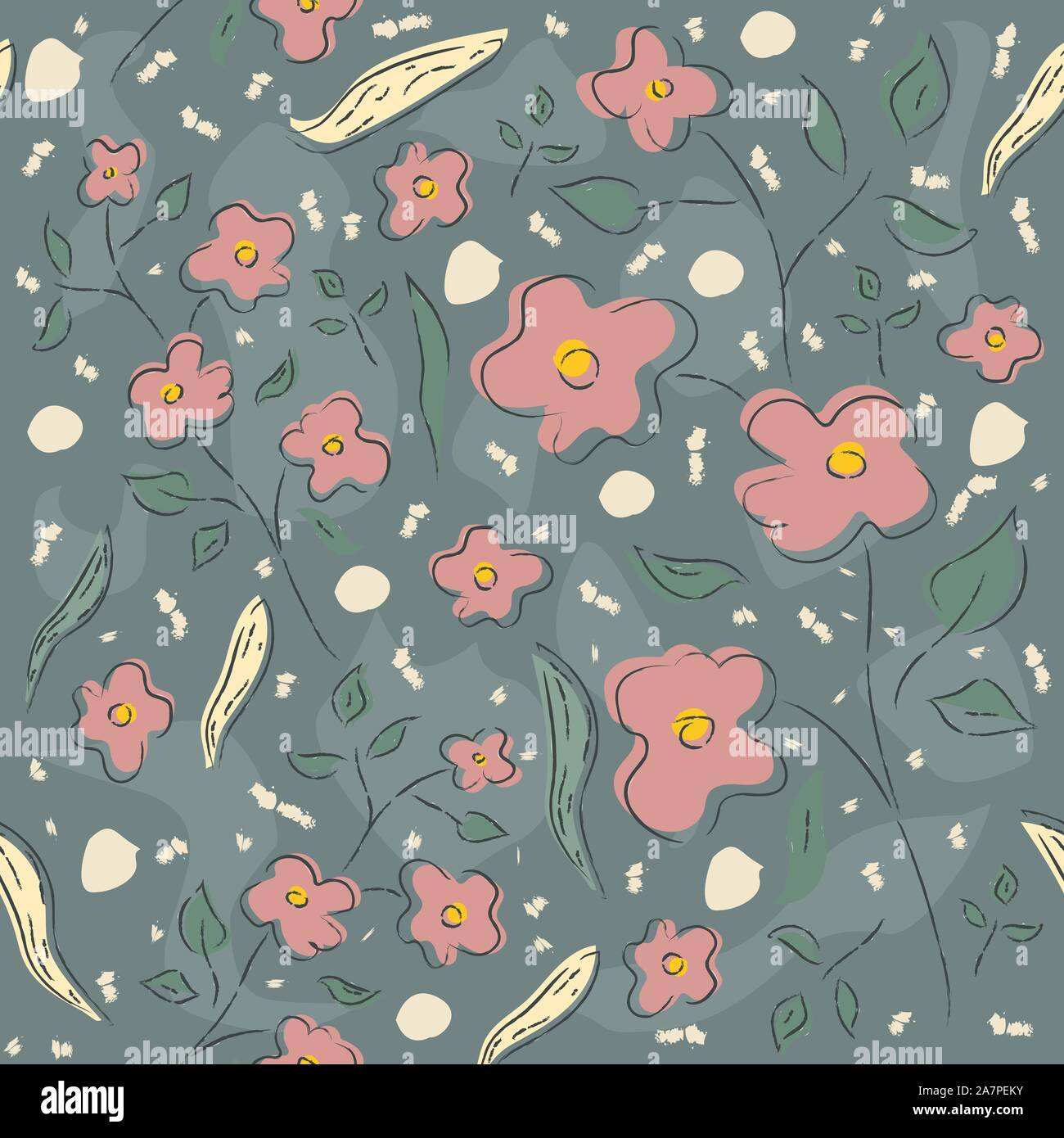 Hand Drawn Pattern with flowers, plants. Vector Illustration Stock ...