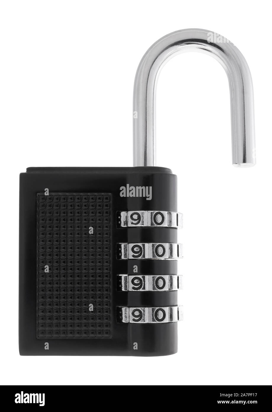 Open combination padlock on white background Stock Photo Alamy