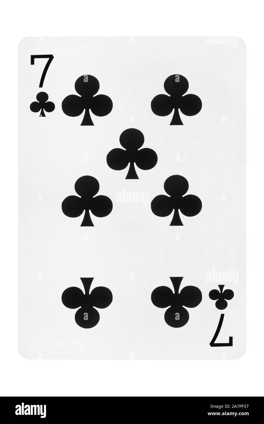 Seven of clubs playing card on white background Stock Photo