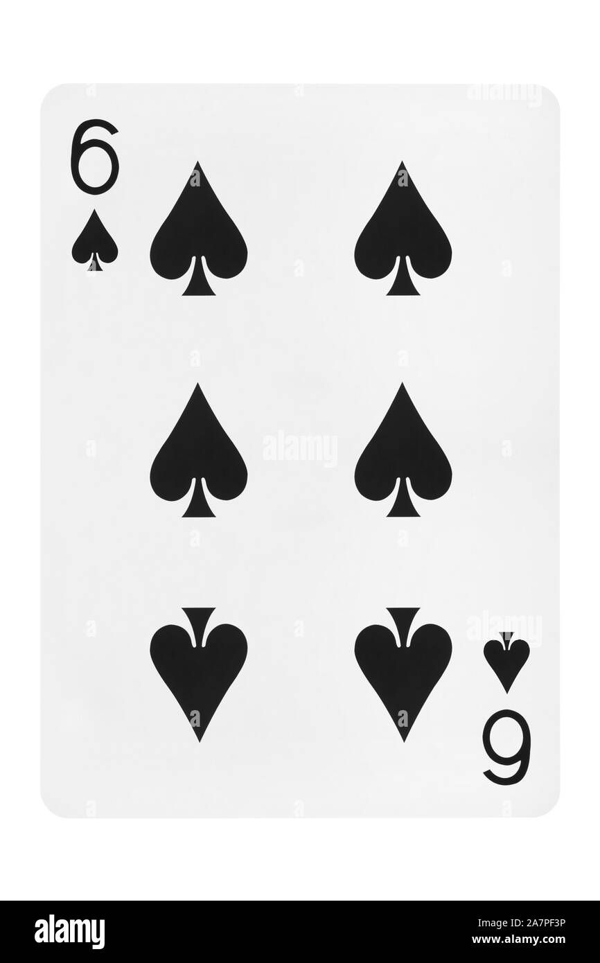 Six of spades playing card on white background Stock Photo