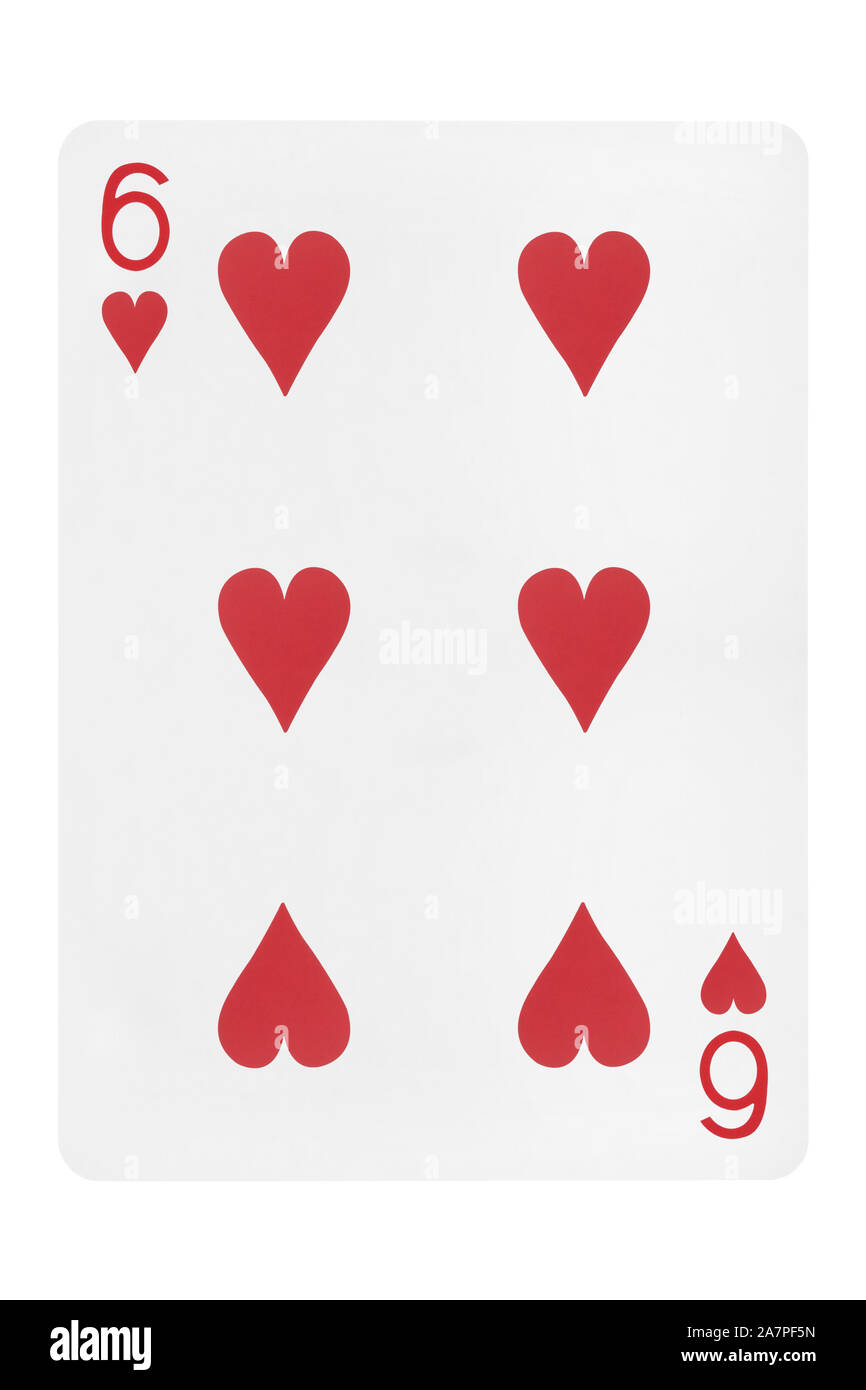 Six of hearts playing card on white background Stock Photo - Alamy