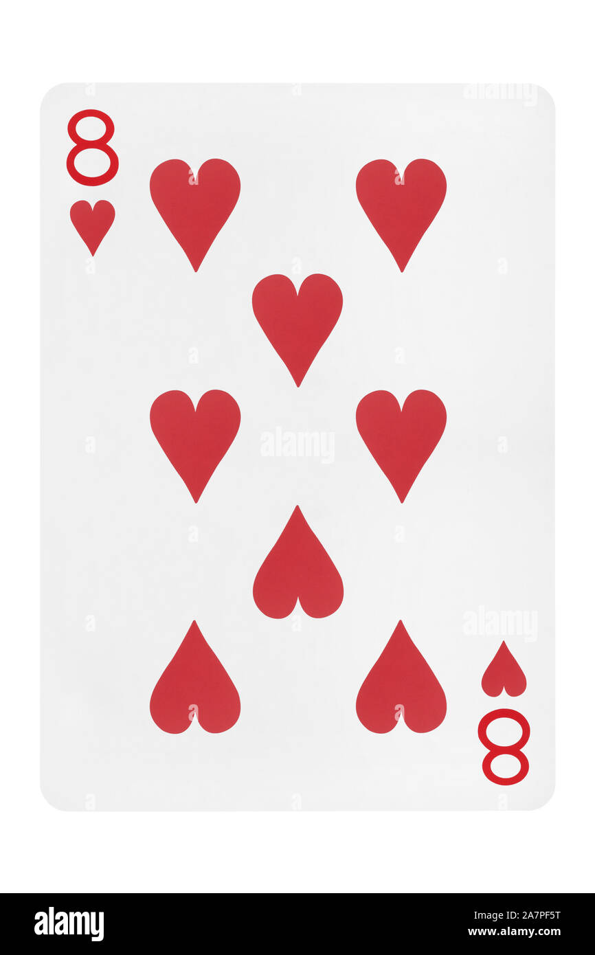 Eight of hearts playing card on white background Stock Photo - Alamy