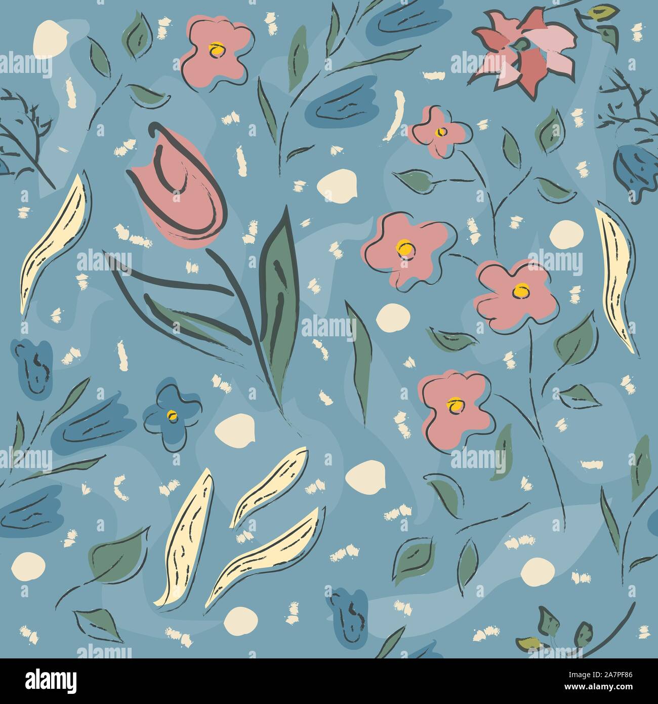 Hand Drawn Pattern with flowers, plants. Vector Illustration Stock ...