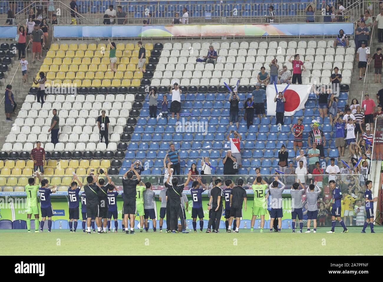 Cariacica, Brazil. 2nd Nov, 2019. Japan players applaud the fans after winning the FIFA U-17 World Cup Brazil 2019 Group D match between Senegal 0-1 Japan at Estadio Kleber Andrade in Cariacica, Brazil, November 2, 2019. Credit: AFLO/Alamy Live News Stock Photo