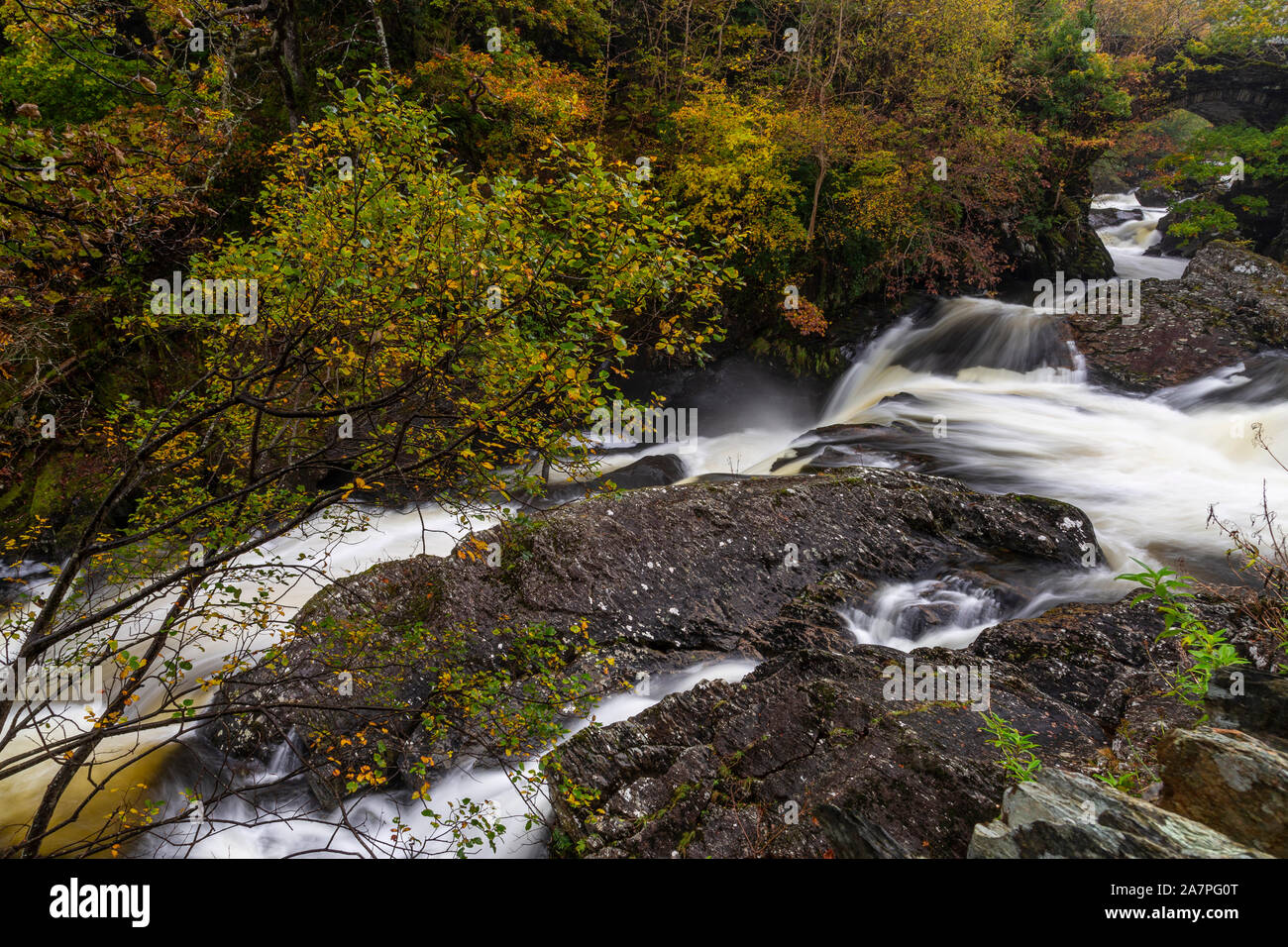 Waterfall on the Afon Llugwy river at Capel Curig, Snowdonia, North Wales Stock Photo