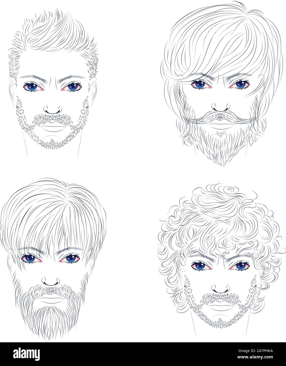 Stylized Portrait Of A Man With Different Hairstyles Beards