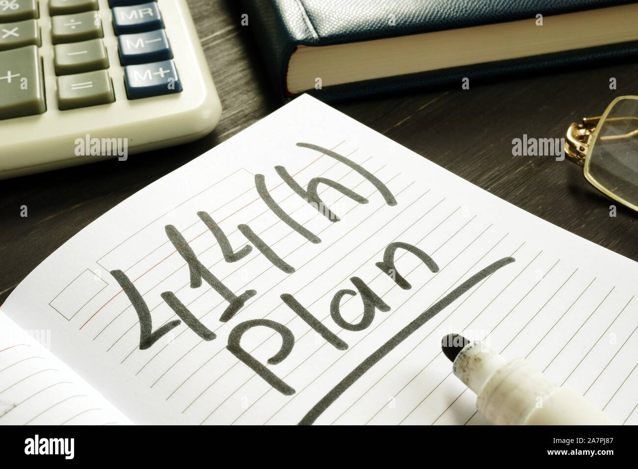 414h plan handwritten sign. Retirement planning. Stock Photo