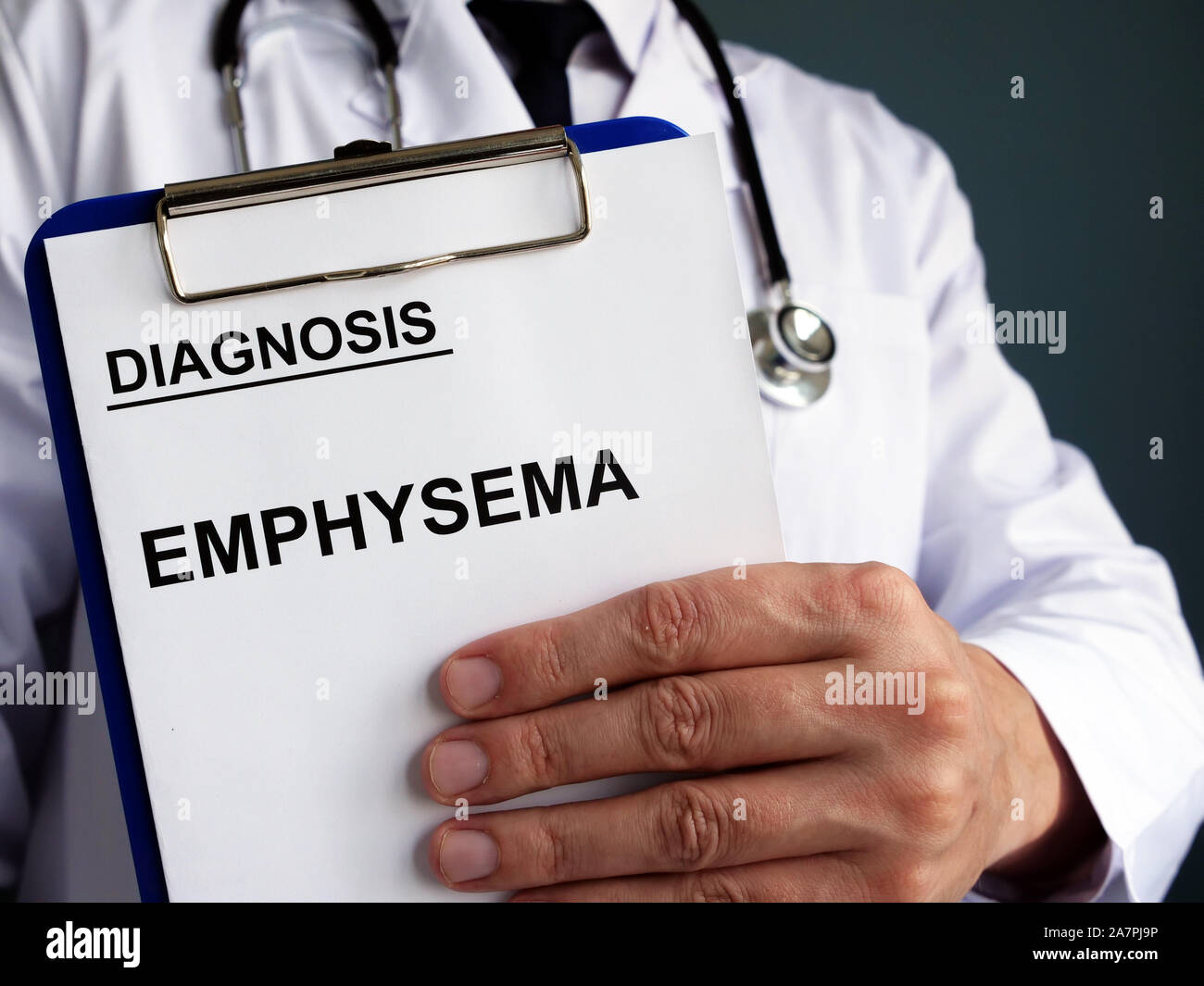 Diagnosis Emphysema with clipboard holds by doctor Stock Photo Alamy