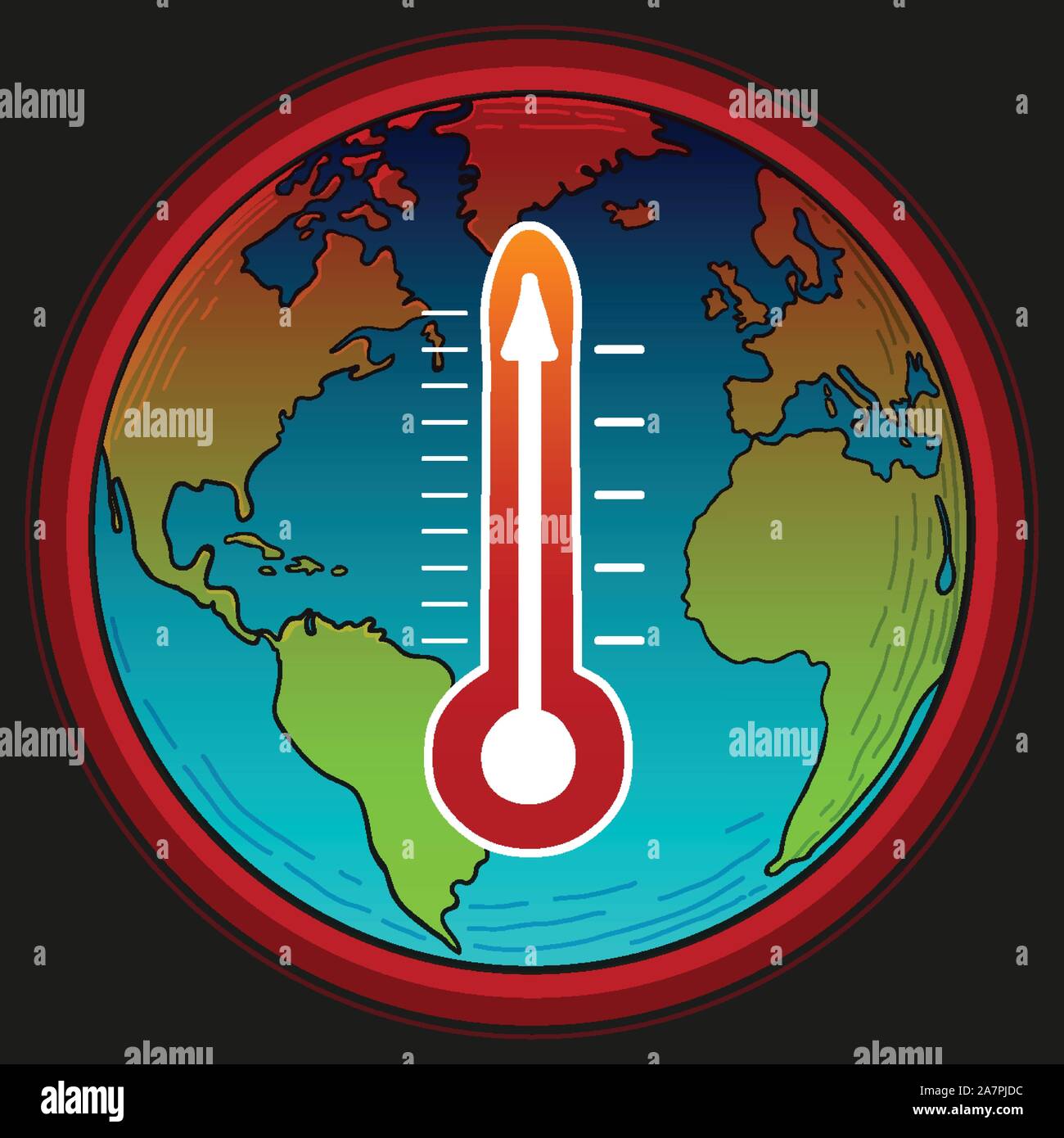 Global Warming Concept Illustration with Thermometer Stock Vector