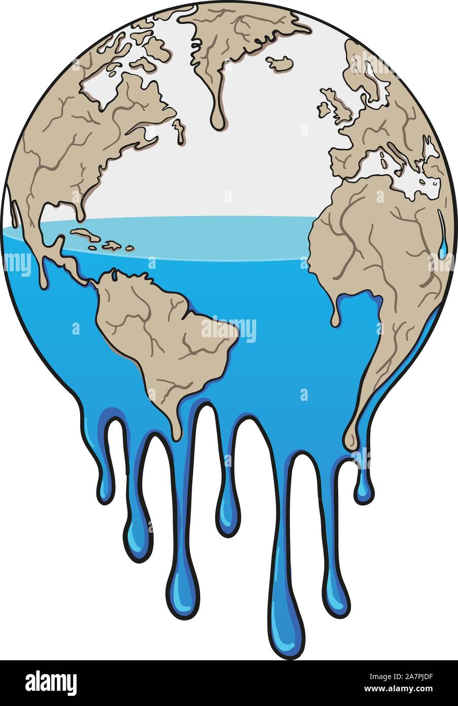 Global Warming and Drought Concept Illustration with Melting of Earth Stock Vector