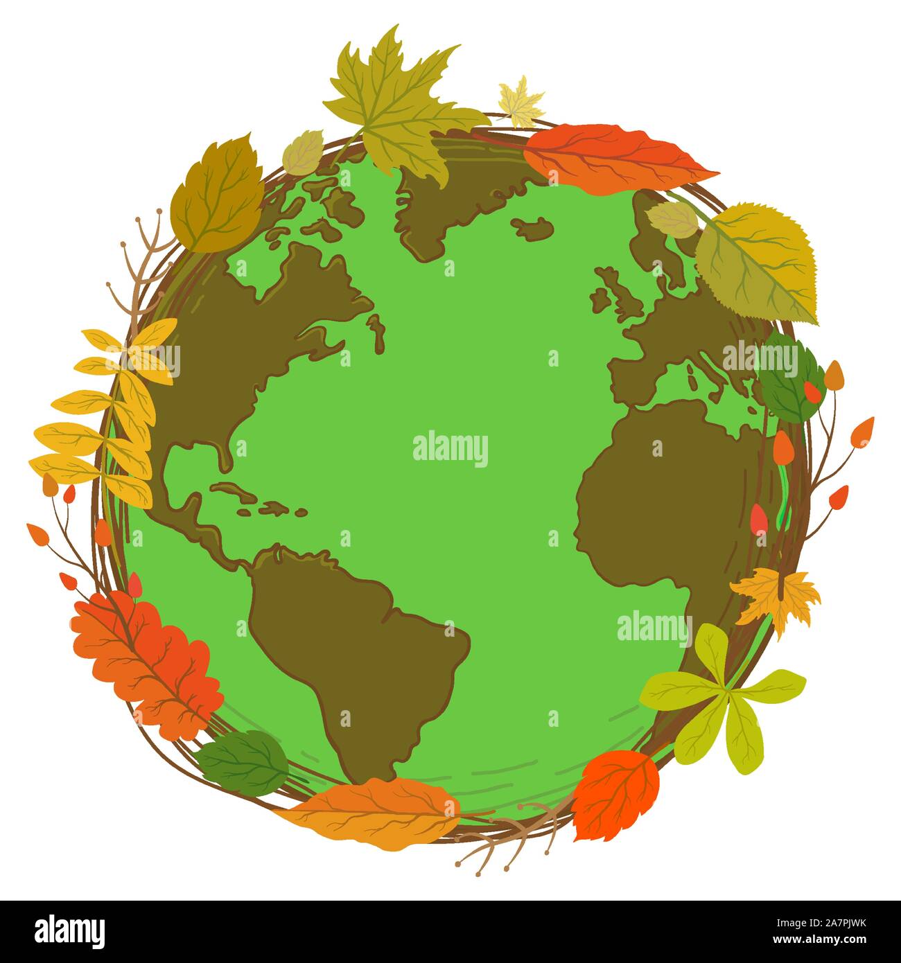Leaves and Green Earth Vector Illustration Concept Stock Vector Image ...