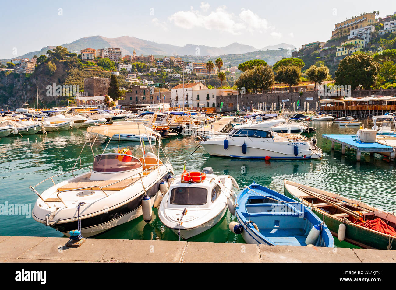 Vico Equense, Naples, Italy September 05, 2019 The port, commercials docks, urban cityscape