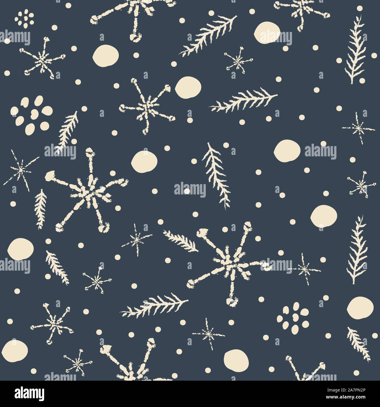 Seamless Winter pattern with hand drawn spruce, leafs, snowflakes ...