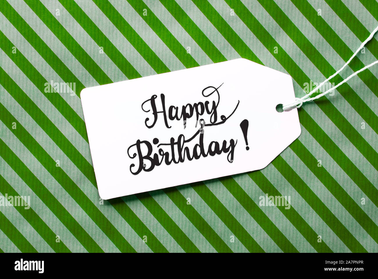 Green Wrapping Paper, Label With Happy Birthday Stock Photo Alamy