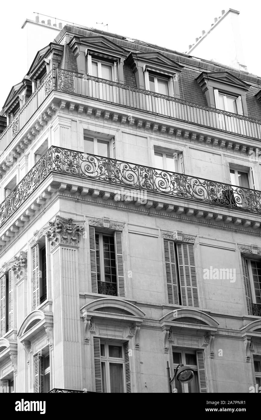View of a Building in Paris, France. Parisian Architecture Apartments. Stock Photo