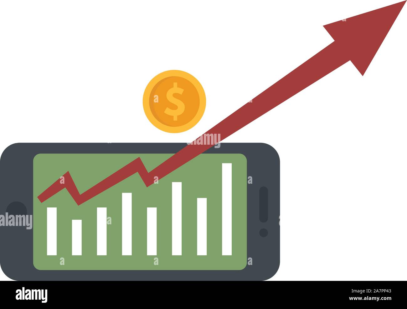 Smartphone finance graph icon. Flat illustration of smartphone finance ...