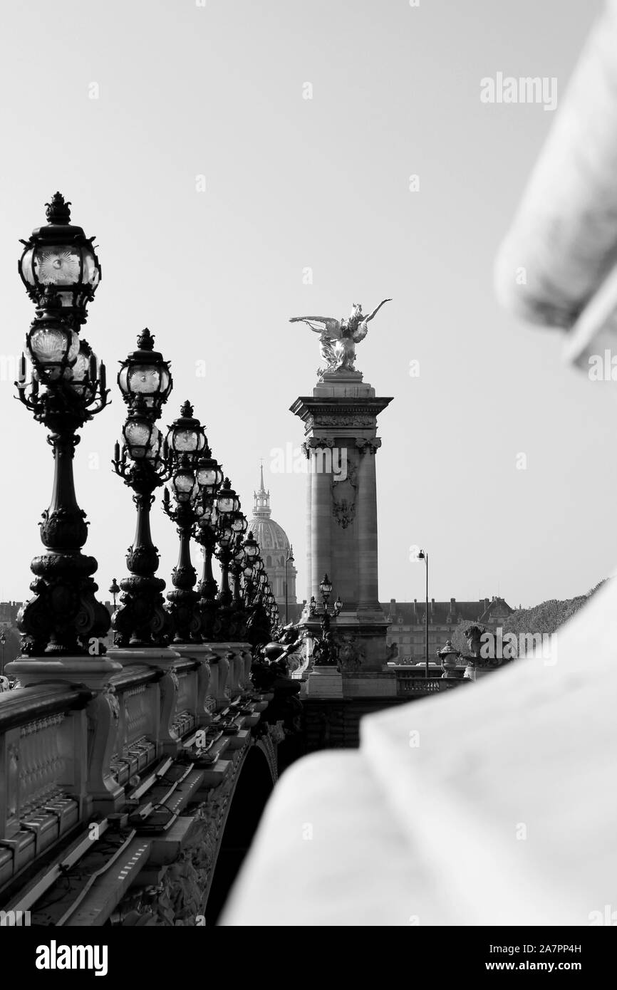 The Pont Alexandre III View. Gorgeous Parisian Architecture Cityscape. Iconic Places of Paris, France. Stock Photo