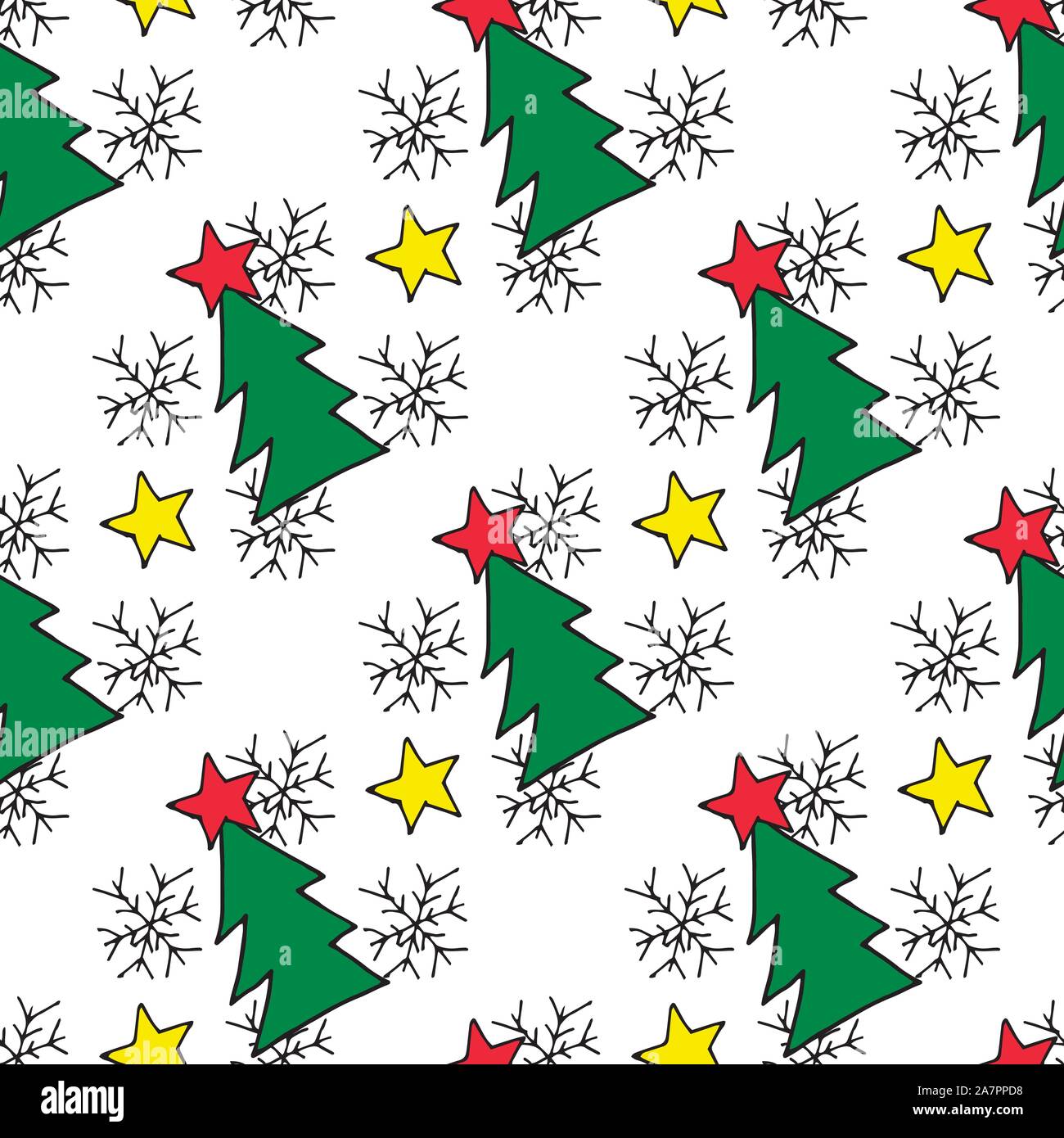 Seamless christmas pattern of christmas trees, stars and snowflakes ...