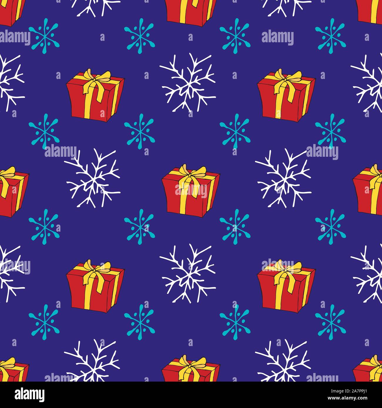 Christmas seamless pattern with Christmas toys, gifts and snowflakes ...