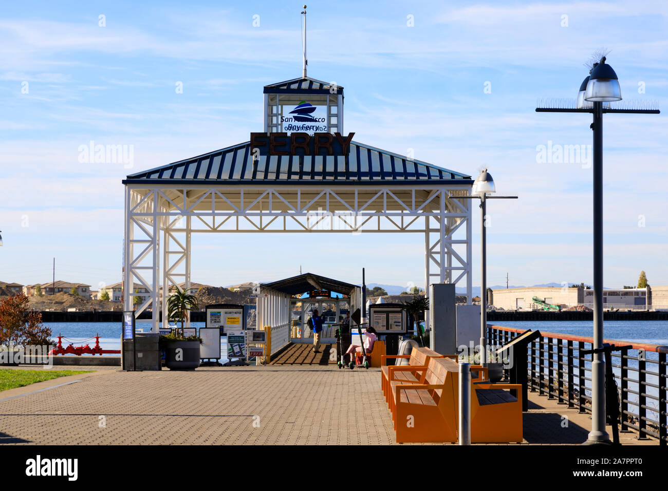 Oakland ferry terminal for the San Francisco Bay Ferry, Jack London Square, Oakland, Alameda County, California, United States of America Stock Photo