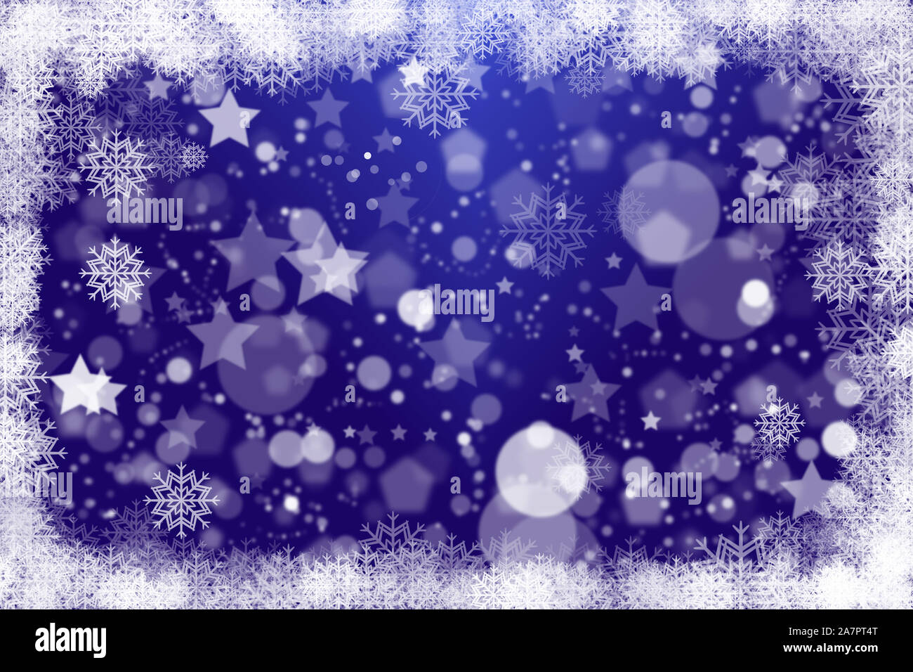 white blur bokeh snowflakes and circle lights and bokeh stars on dark ...