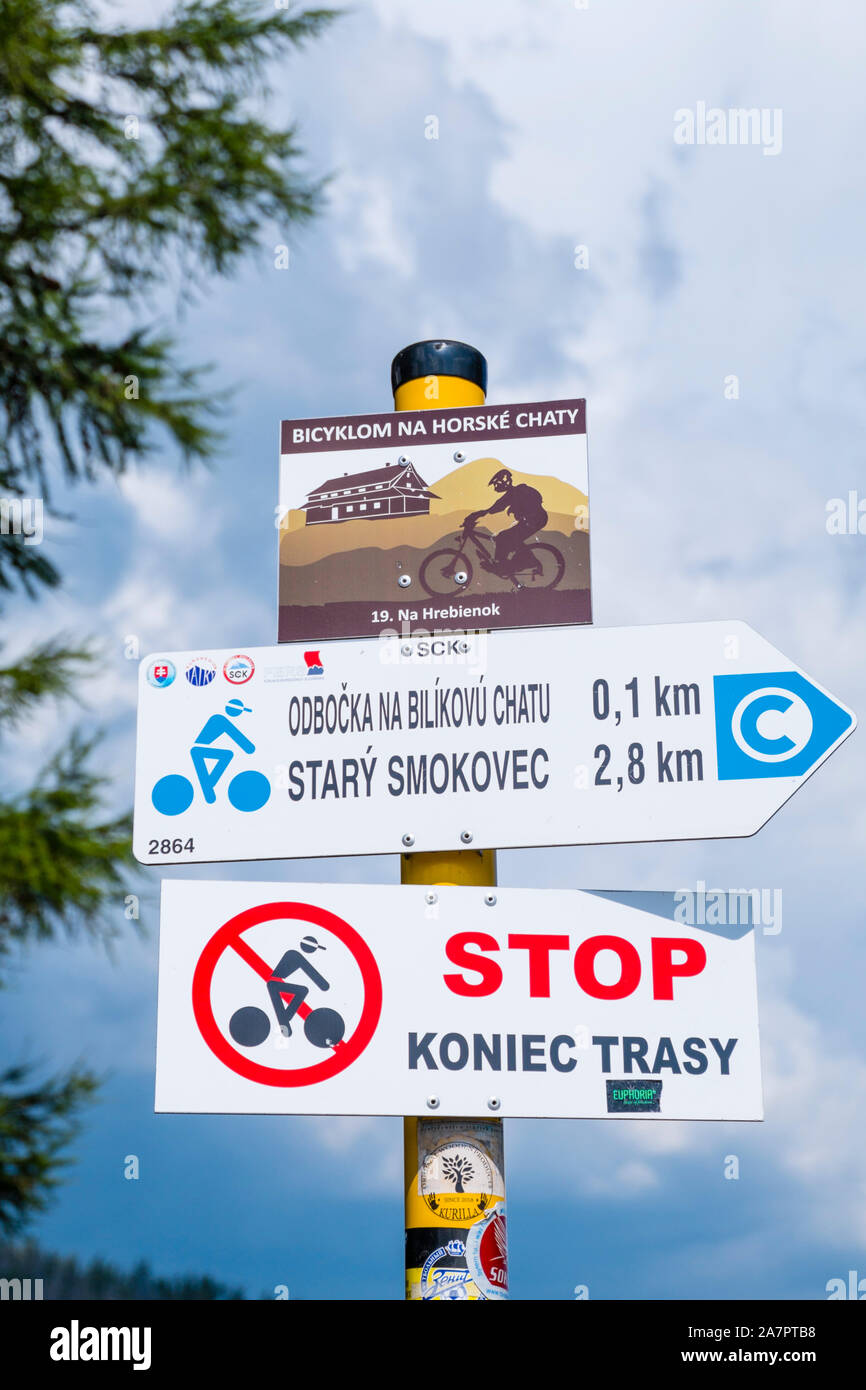 Signs, Hrebienok, Stary Smokovec, Vysoke Tatry, Slovakia Stock Photo