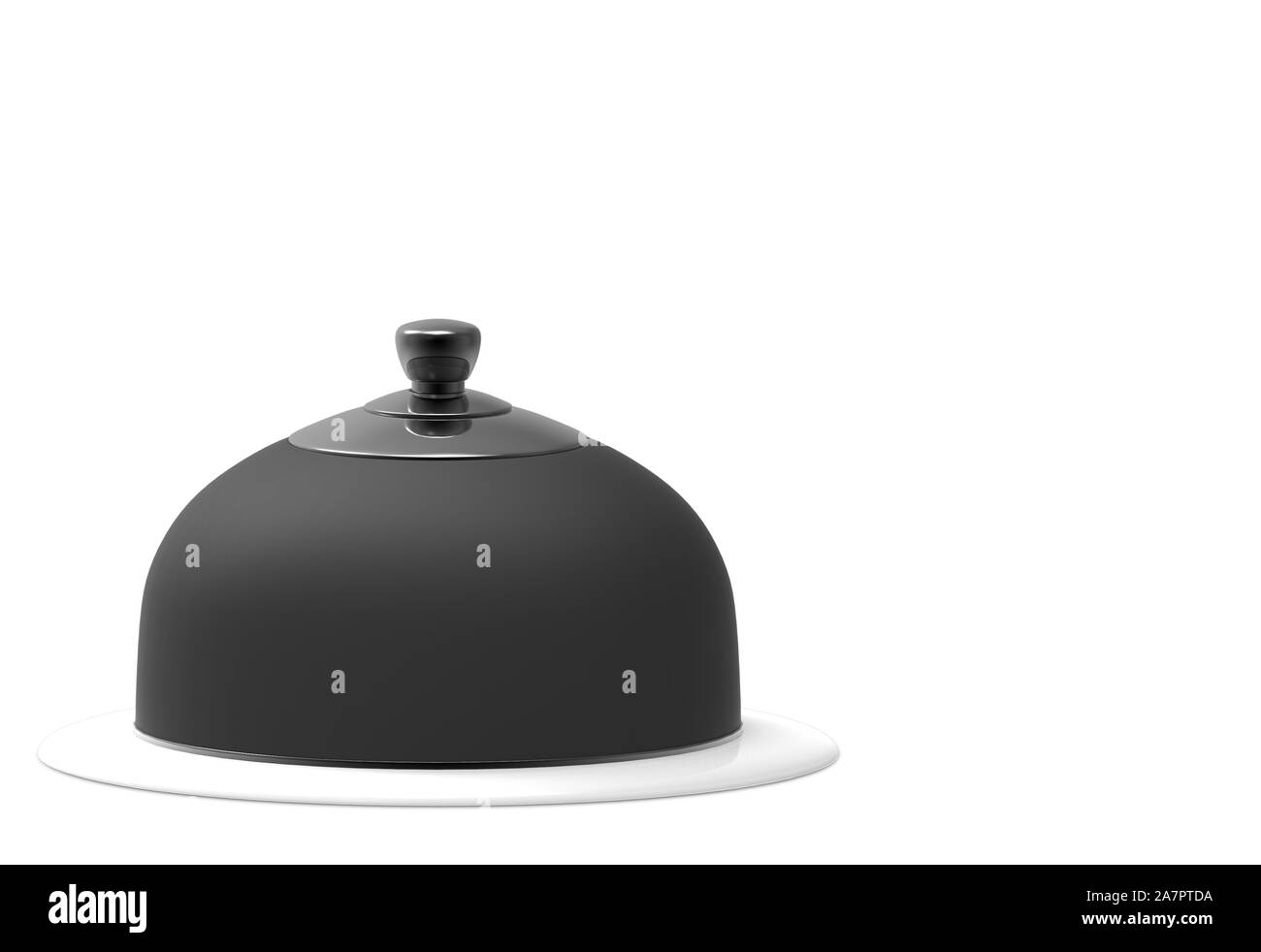 3d rendering. Black cloche covered on Hidden dish with clipping path isolated on white background. Stock Photo
