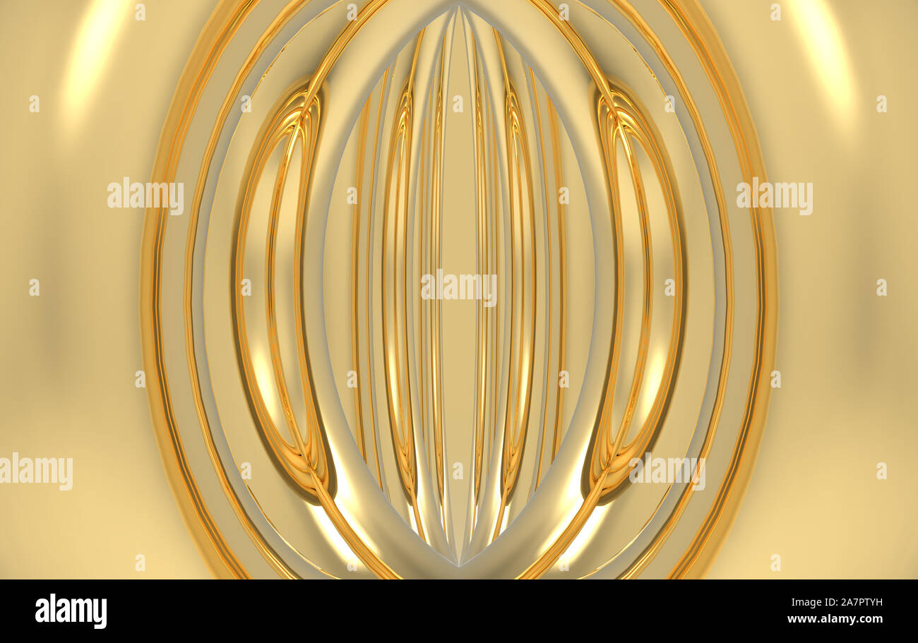 3d rendering. luxurious golden curve surface design wall background. Stock Photo