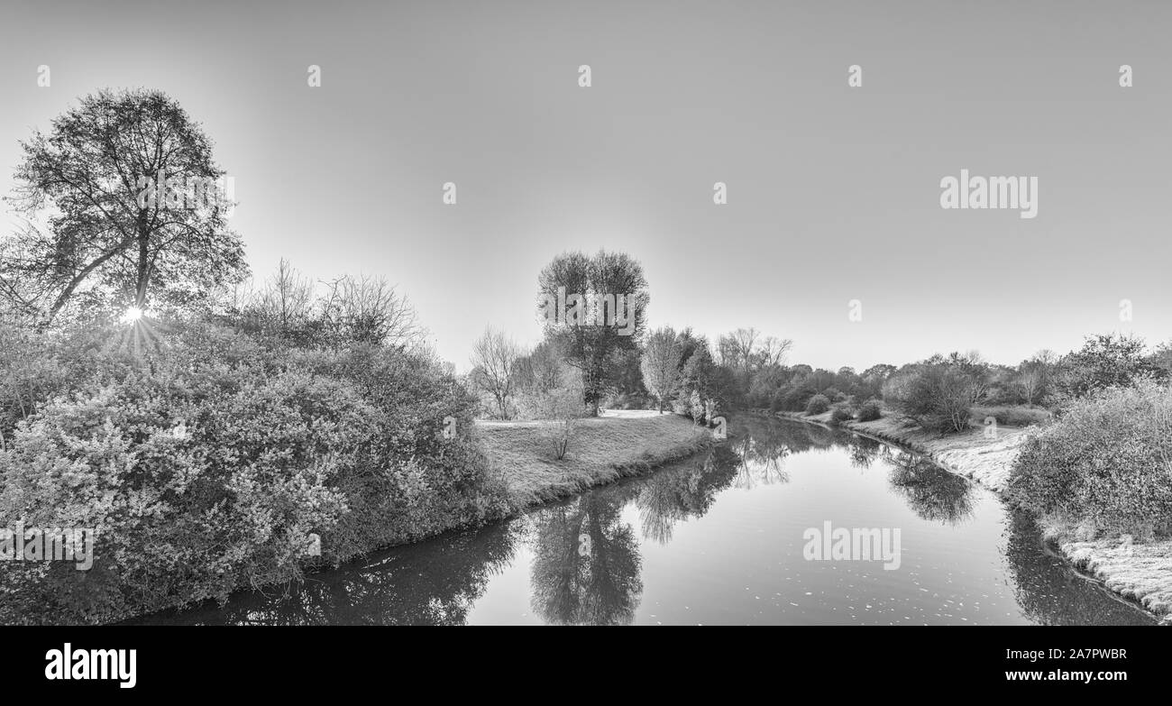 monochrome clear bright scenic sunrise landscape,river,water ...